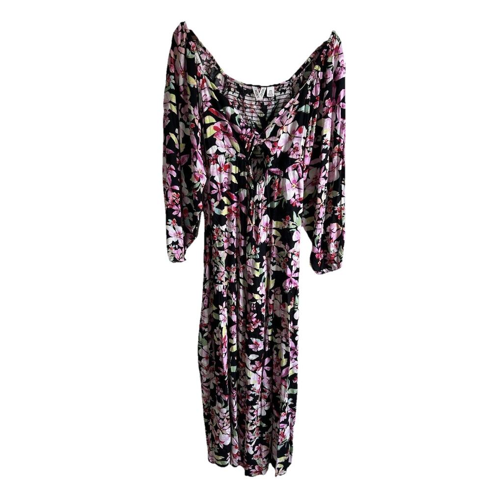 Roxy Floral Maxi Dress Womens Small Boho Cottagecore Cutout Puff Sleeve NWT